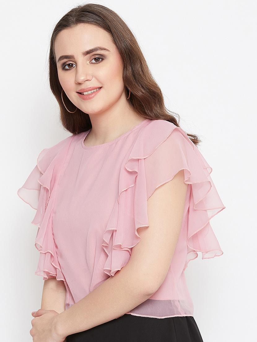 ruffle sleeved crop top - 17462653 - Zoom Image - 2