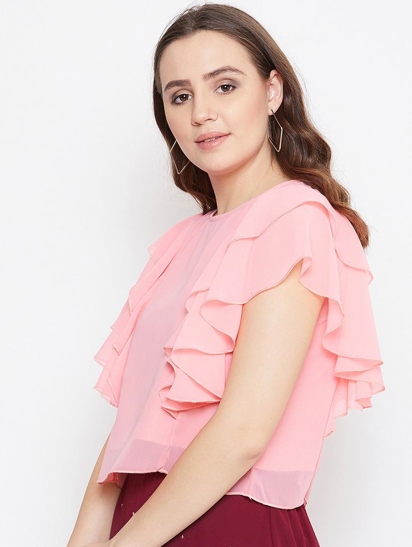 ruffle sleeved crop top - 17462654 - Zoom Image - 2