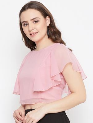 ruffle sleeved crop top - 17462656 - Standard Image - 2