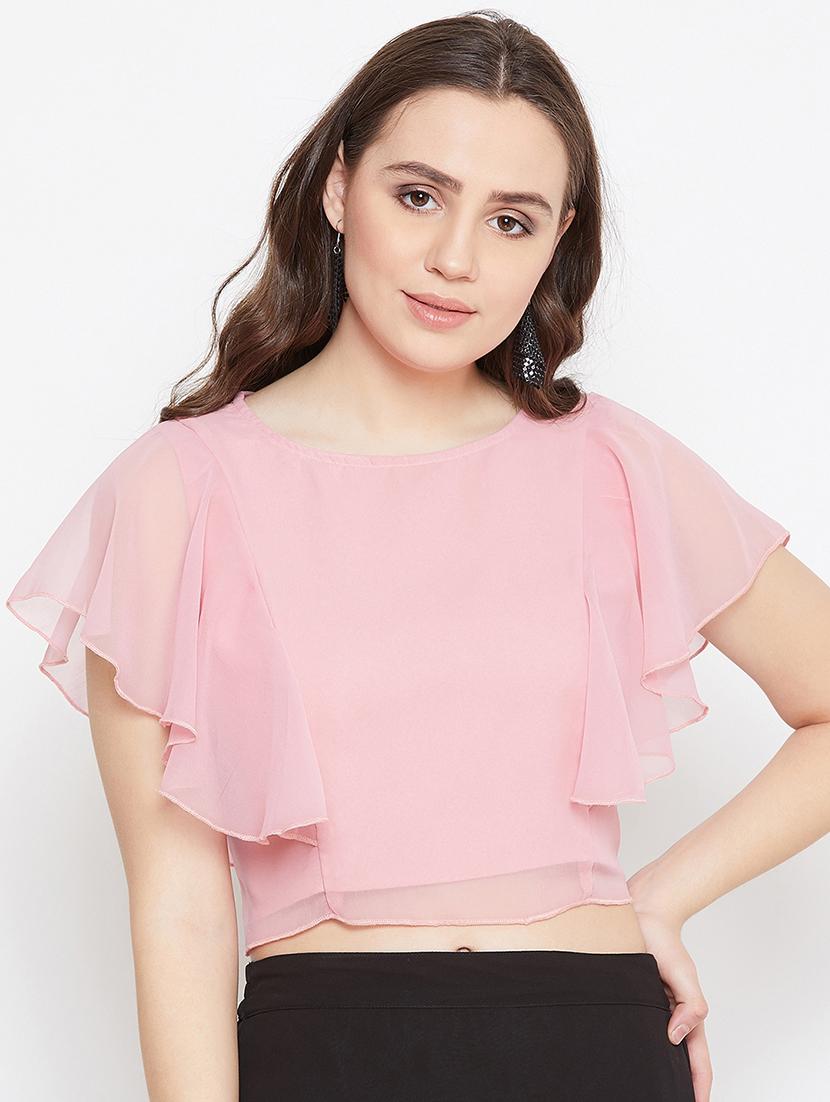 ruffle sleeved crop top - 17462656 - Zoom Image - 1