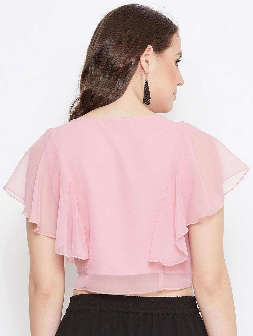 ruffle sleeved crop top - 17462656 - Zoom Image - 3