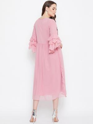bell sleeved embellished fit & flare dress - 17462697 - Standard Image - 3