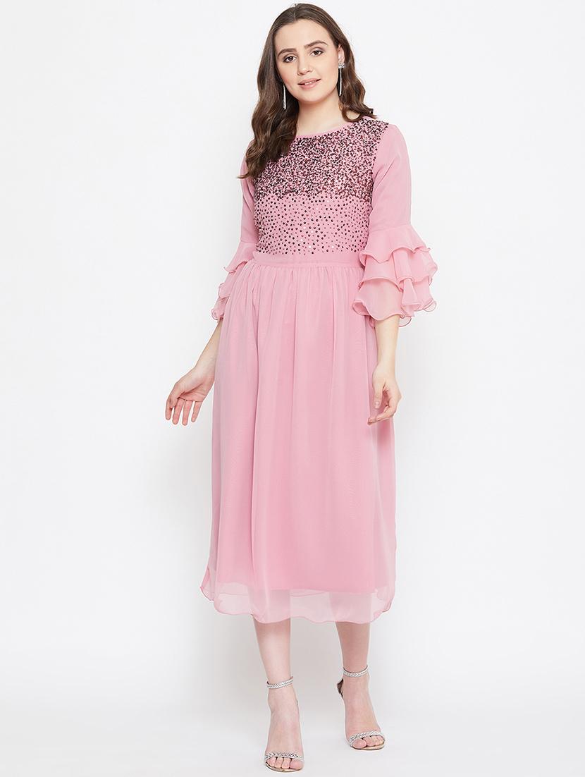 bell sleeved embellished fit & flare dress - 17462697 - Zoom Image - 1