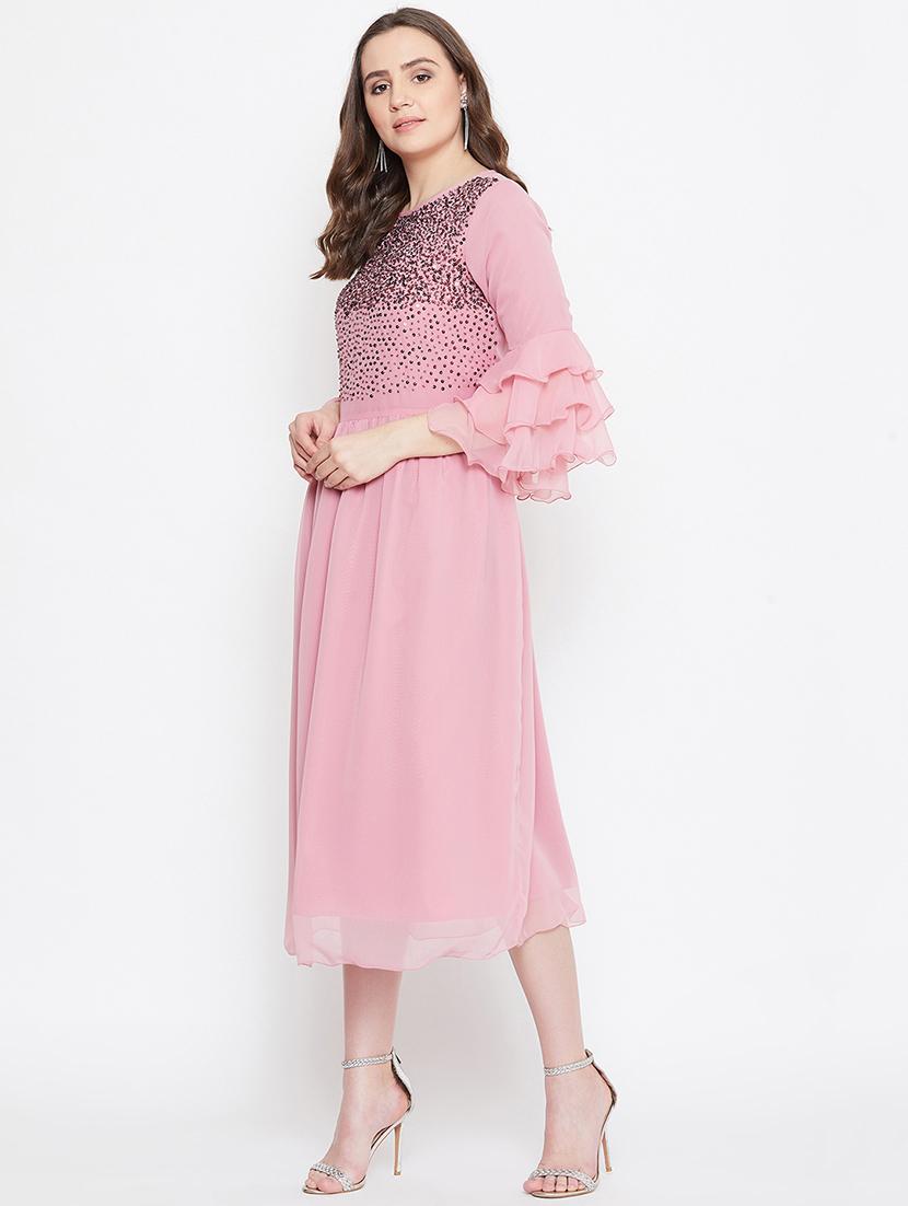 bell sleeved embellished fit & flare dress - 17462697 - Zoom Image - 2