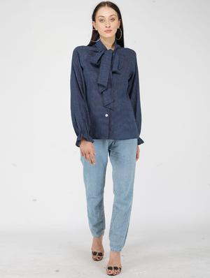 tie up neck bishop sleeves top - 17462843 - Standard Image - 4