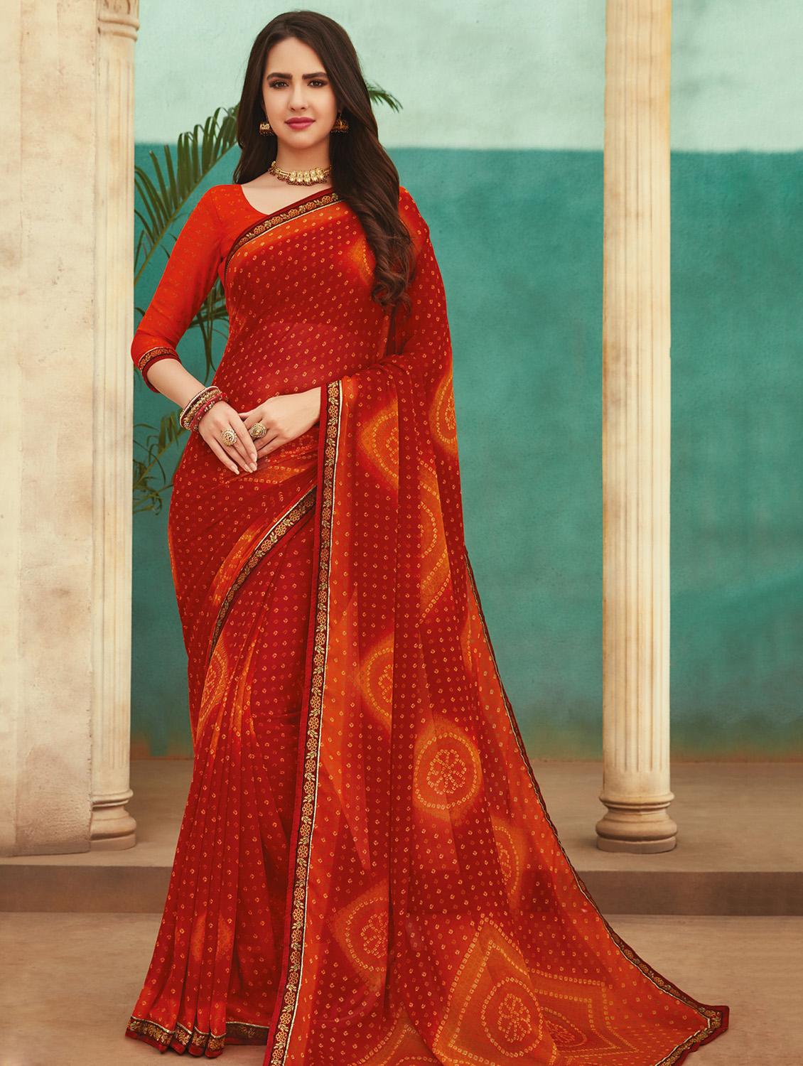 bandhani printed saree with blouse - 17462905 - Zoom Image - 1