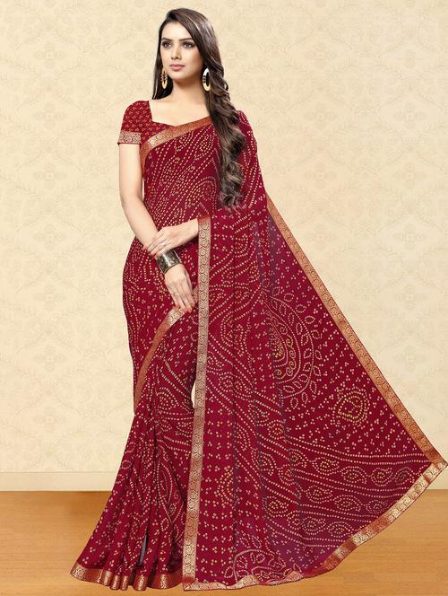 bandhani printed saree with blouse - 17462909 - Standard Image - 1