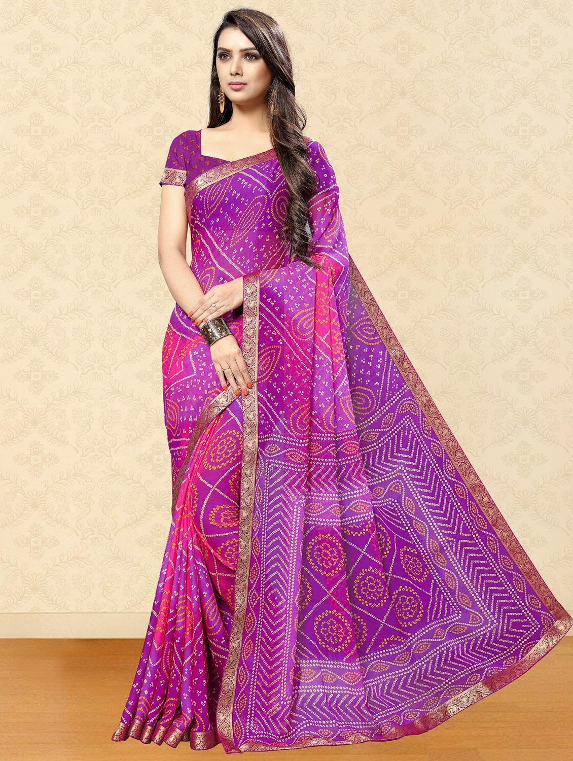 bandhani printed saree with blouse - 17462913 - Zoom Image - 1