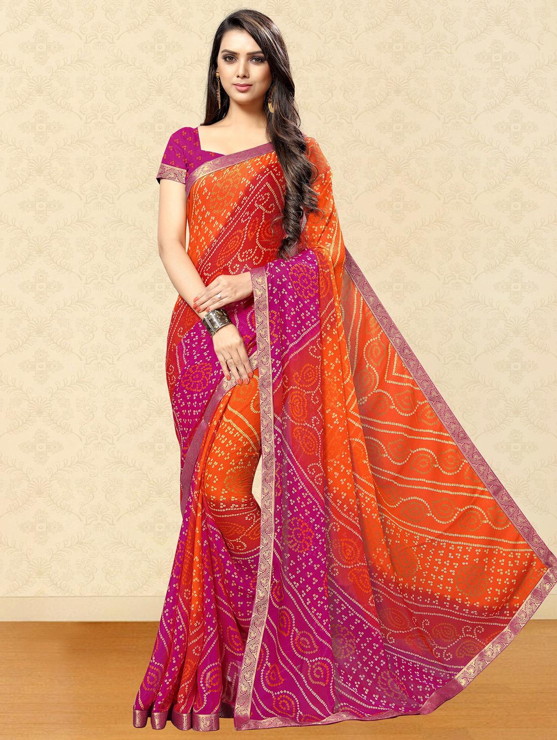 bandhani printed saree with blouse - 17462918 - Zoom Image - 1