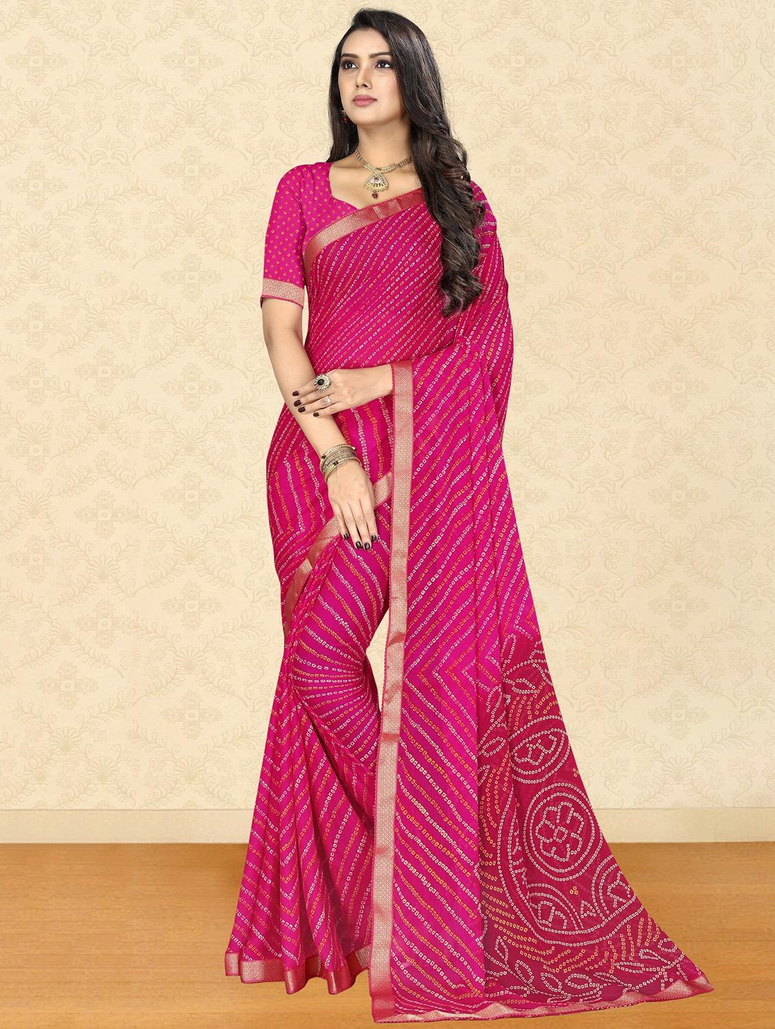 bandhani printed saree with blouse - 17462922 - Zoom Image - 1