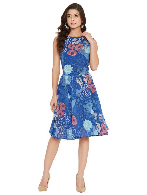 boat neck floral a-line dress - 17462950 - Standard Image - 1
