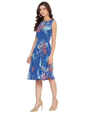 boat neck floral a-line dress - 17462950 - Standard Image - 2