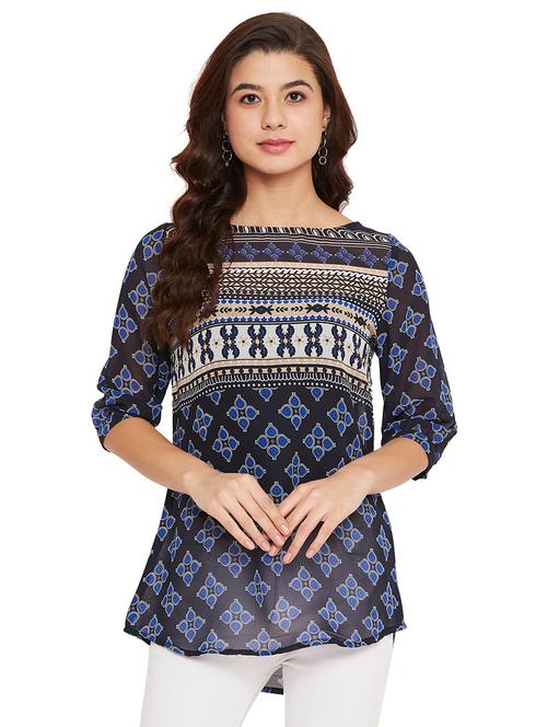 boat neck printed top - 17462952 - Standard Image - 1