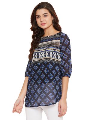 boat neck printed top - 17462952 - Standard Image - 2