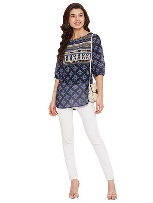boat neck printed top - 17462952 - Standard Image - 4