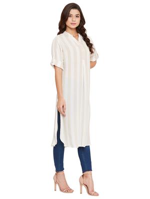 white rayon aline kurta - 17462966 - Standard Image - 2