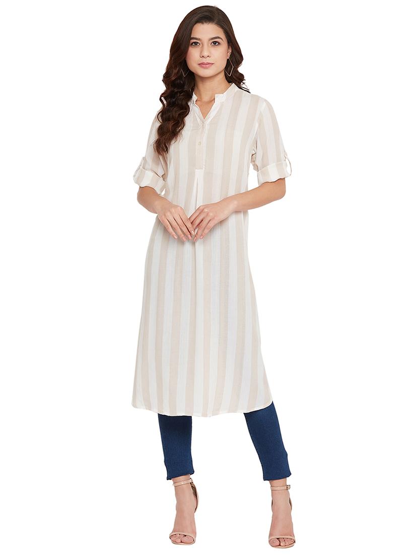 white rayon aline kurta - 17462966 - Zoom Image - 1