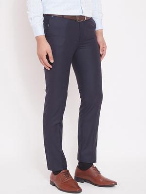 navy blue solid flat front formal trouser - 17463459 - Standard Image - 2