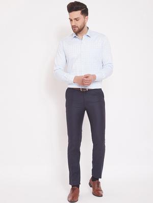 navy blue solid flat front formal trouser - 17463459 - Standard Image - 4