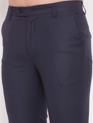 navy blue solid flat front formal trouser - 17463459 - Standard Image - 5