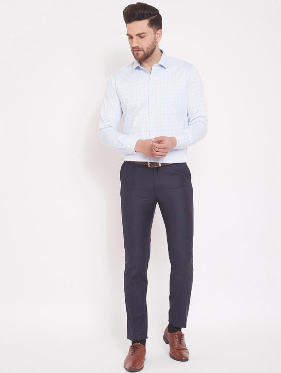 navy blue solid flat front formal trouser - 17463459 - Zoom Image - 4
