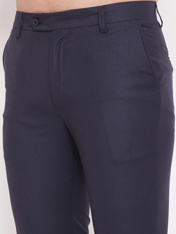 navy blue solid flat front formal trouser - 17463459 - Zoom Image - 5