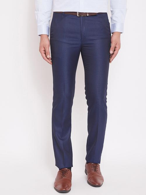 blue textured flat front formal trouser - 17463461 - Standard Image - 1