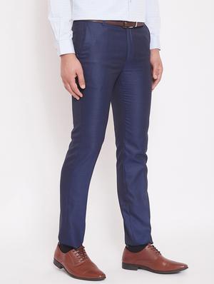 blue textured flat front formal trouser - 17463461 - Standard Image - 2