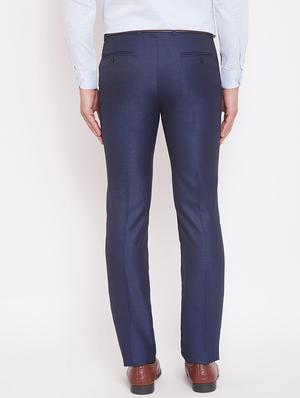 blue textured flat front formal trouser - 17463461 - Standard Image - 3
