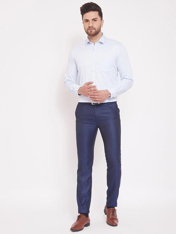 blue textured flat front formal trouser - 17463461 - Zoom Image - 4