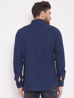 blue solid denim casual shirt - 17463463 - Standard Image - 3