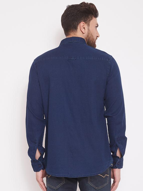 blue solid denim casual shirt - 17463463 - Zoom Image - 3