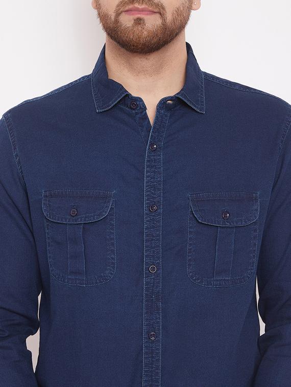 blue solid denim casual shirt - 17463463 - Zoom Image - 5