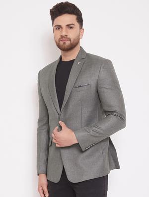 grey solid single breasted casual blazer - 17463499 - Standard Image - 2