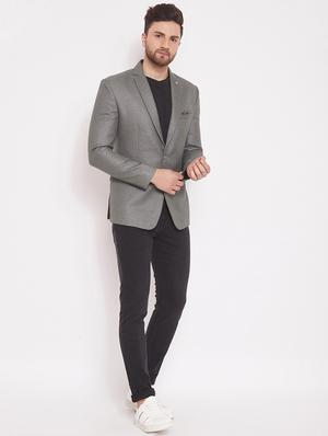 grey solid single breasted casual blazer - 17463499 - Standard Image - 4