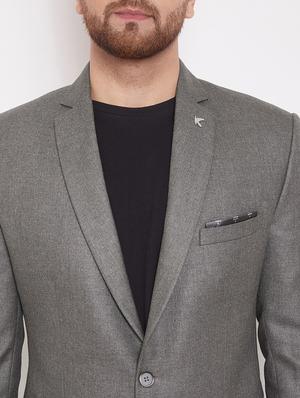 grey solid single breasted casual blazer - 17463499 - Standard Image - 5