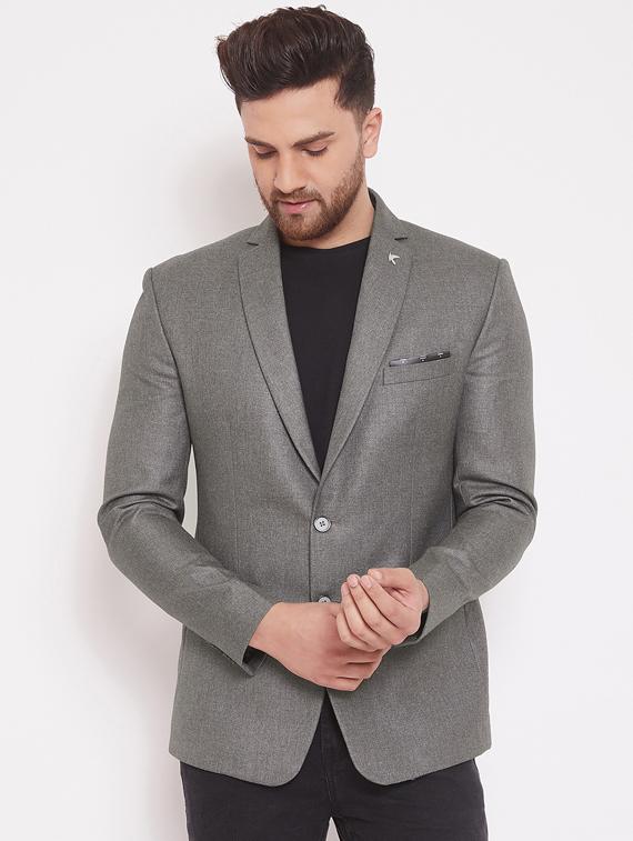 grey solid single breasted casual blazer - 17463499 - Zoom Image - 1