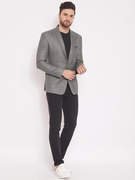 grey solid single breasted casual blazer - 17463499 - Zoom Image - 4