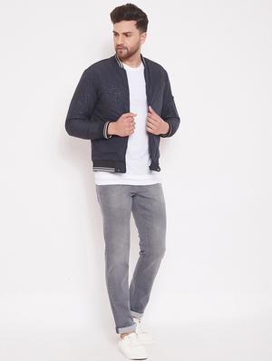 navy blue printed bomber jacket - 17463503 - Standard Image - 4