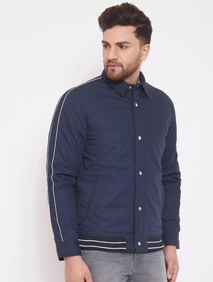 navy blue solid casual jacket - 17463509 - Standard Image - 2