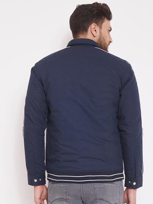 navy blue solid casual jacket - 17463509 - Standard Image - 3