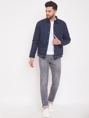 navy blue solid casual jacket - 17463509 - Standard Image - 4