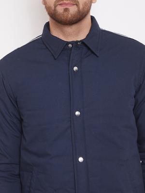navy blue solid casual jacket - 17463509 - Standard Image - 5