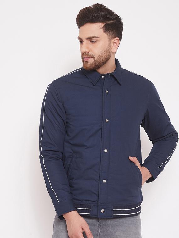 navy blue solid casual jacket - 17463509 - Zoom Image - 1