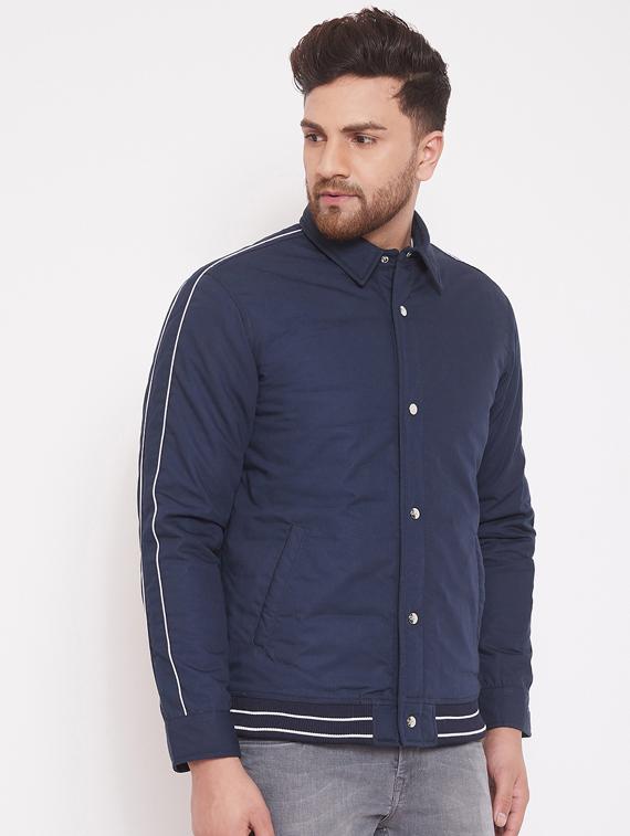 navy blue solid casual jacket - 17463509 - Zoom Image - 2