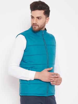 blue solid quilted jacket - 17463513 - Standard Image - 2