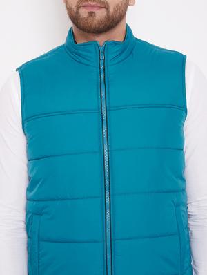blue solid quilted jacket - 17463513 - Standard Image - 5