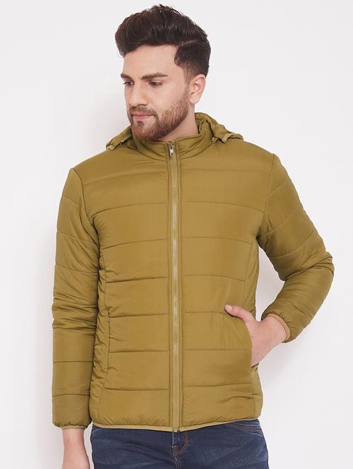 khaki solid quilted jacket - 17463517 - Standard Image - 1