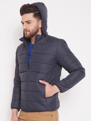navy blue solid quilted jacket - 17463518 - Standard Image - 2