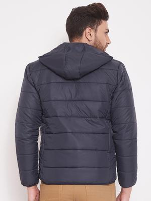 navy blue solid quilted jacket - 17463518 - Standard Image - 3